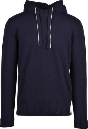 Alpha Studio Navy Knit Sweatshirt With Hood And Drawstrings