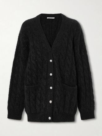 Alessandra Rich Cardigan A Trecce Con Paillettes - Nero