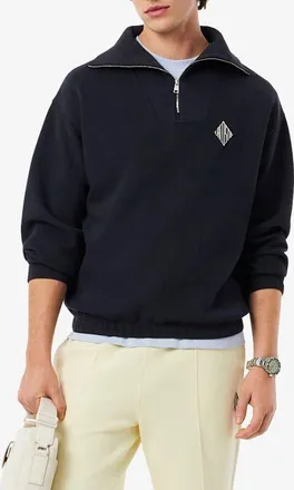 Lacoste Cotton Blend Piqu&eacute; Knit Quarter Zip Pullover in Blackbird at Nordstrom, Size 7