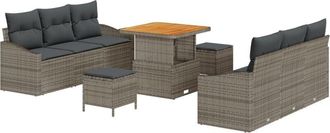 vidaXL Garden Sofa Set with Cushion 9 pcs Grey Poly rattan Vidaxl