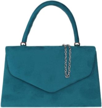 Girly HandBags Top Handle Faux Suede Clutch Bag Grab Holder Womens Handbag Small Teal Blue