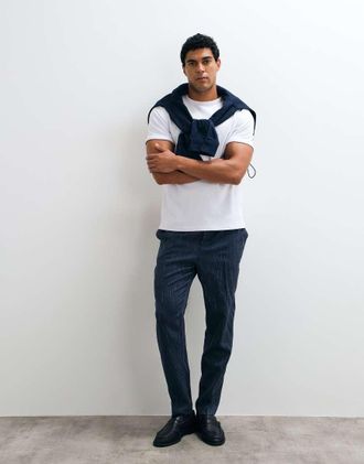 Asos pantaloni eleganti da co-ord affusolati con vita elasticizzata in navy-blu navy