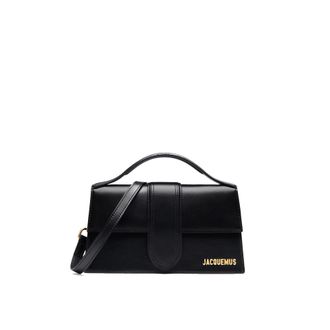 Jacquemus Womens Le Grand Bambino Bag - Gold Logo - Black Leather - One Size
