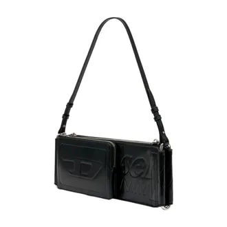 Diesel Unisex Embossed Logo Shoulder Bag Black Synthetic