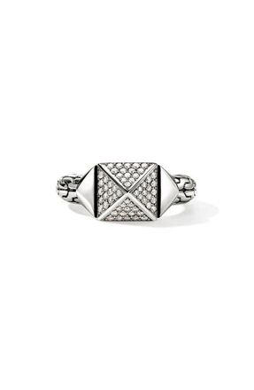 John Hardy Icon Stud Ring with Pav&eacute; Diamonds in Silver at Nordstrom, Size 7