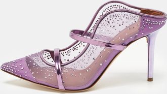 Malone Souliers Purple Leather And Mesh Crystals Embellished Maureen Mules