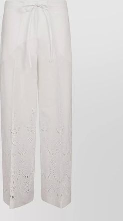 Parosh high waist cotton trousers eyelet detail