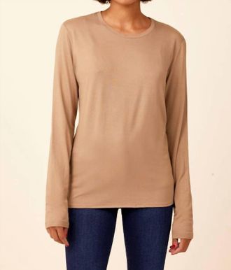 Majestic Filatures Touch Long Sleeve Semi Relaxed Crewneck In Cigare
