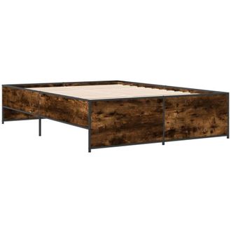 vidaXL Vidaxl - Estructura Cama Madera Ingenier&iacute;a Metal Roble Ahumado 120x190cm
