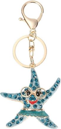 Generic Cute Rhinestone Starfish Keyring Charm Crystal Keychain Key Ring Bag Purse Phone Pendant For Women Blue