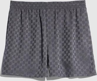 Gucci GG Silk Jacquard Shorts, Size 44, Grey
