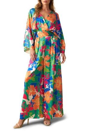 Flying Tomato Wide Leg Long Sleeve Jumpsuit in Green Orange at Nordstrom Rack, Size Small