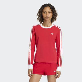 adidas Langarmshirt ADIDAS ORIGINALS 3-STREIFEN LONGSLEEVE (SLIM), Damen, Gr. XXL, better scarlet, wei&szlig;, Obermaterial: 93% Baumwolle, 7% Elasthan, Rundhals, 