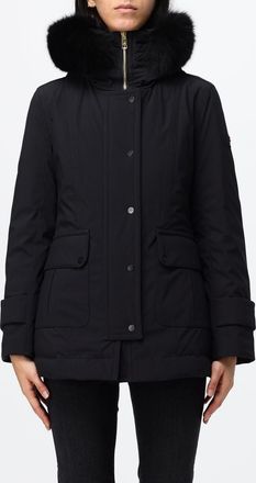 Peuterey Parka al ginocchio in poliestere con cappuccio in shearling e logo applicato
