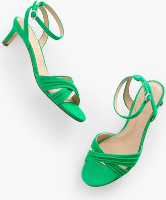 Talbots Tallia Pleated Suede Ankle Strap Heel Sandals - Bright Green - 10 1/2 M Talbots