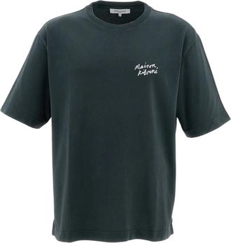Maison Kitsun&eacute; Handwriting Faded Oversize T-Shirt - Heren - Tops - Grijs - Maat: M Katoen
