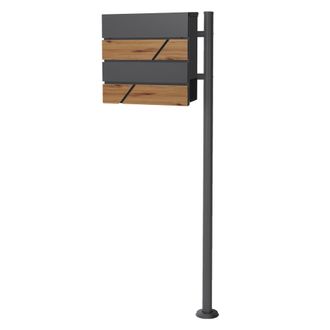 ML Design Ecd Germany Buz&oacute;n De Pie Con Compartimento Para Peri&oacute;dicos Con Soporte Anatracita 120 Cm, Moderno, Dise&ntilde;o De Madera, Acero Inoxidable Recubierto En Po