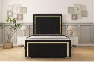 Sloomy Sofia Gold Plush Bed Frame With 50 Upholstered Headboard in Black | Size: Super King