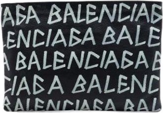 Balenciaga Pre-owned Vintage Printed Leather Clutch - Dames - Vintage Clutch - Zwart - ONE Size - Leer - Vintage