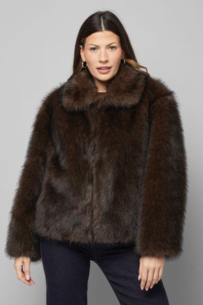 Wallis Womens Zip Through Short Fur Coat - Chocolate - Size 14 UK