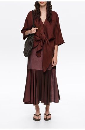 Bimba & Lola Fluid Patchwork Midi Skirt in Brown at Nordstrom, Size 36 Eu