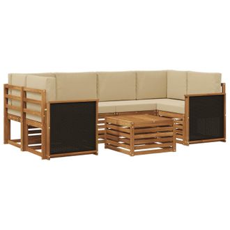 vidaXL Conjunto De Sof&aacute;s De Exterior Con Coj&iacute;n 7 Pcs Natural Y Beige Vidaxl