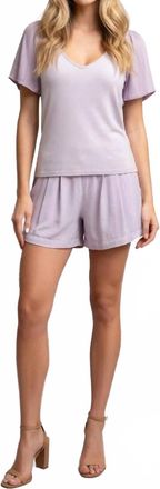 Maven West Short Sleeve Mixed Media Top In Lavender