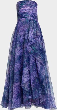 Theia Faherta Strapless Draped Organza Gown