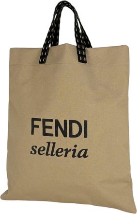Fendi Selleria Beige Black Canvas Leather Tote Bag (Pre-Owned)