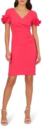 Adrianna Papell 3D Flower Cuff Crepe Faux Wrap Dress in Petunia at Nordstrom, Size 10