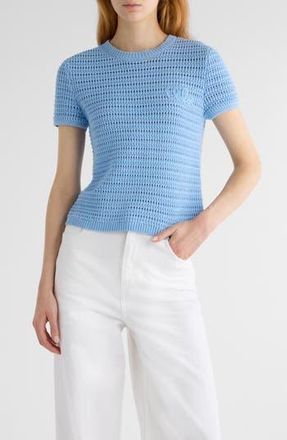 Chlo&eacute; Open Knit Short Sleeve Organic Cotton Sweater in Softy Blue at Nordstrom Rack, Size Medium
