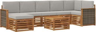 vidaXL Conjunto De Sof&aacute;s De Exterior 7 Uds. Natural Y Gris Claro Vidaxl