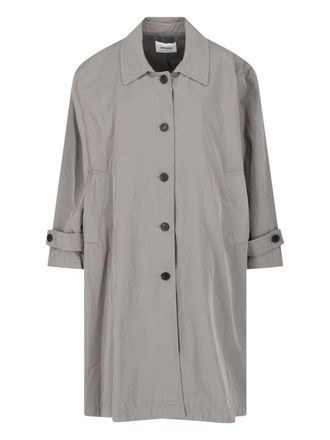 Low Classic Draped Grey Cotton Blend Trench Coat with Classic Collar
