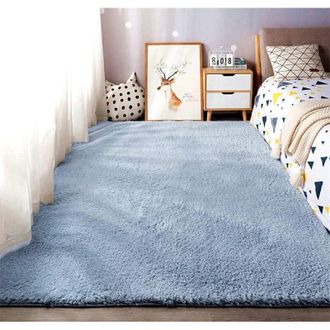 OEM Tapis Salon - Fourrure &Eacute;paisse - Antid&eacute;rapant - Pour Chambre Canap&eacute; Cr&egrave;che - 160 X 80 Cm - Bleu Gris