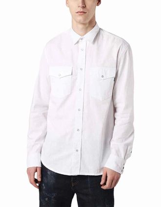 Diesel Mens DIESEL D ROOKE Mens Shirts Long Sleeve Regular Fit Camicia Cotton White Shirts - Size: Regular/34