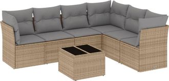 vidaXL Set Sof&aacute;s De Jard&iacute;n 7 Piezas Y Cojines Rat&aacute;n Sint&eacute;tico Beige Vidaxl