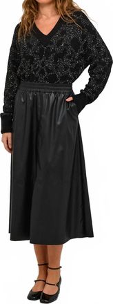 Kaffe Kamikka Faux Leather A-Line Midi Skirt In Black