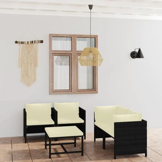 vidaXL Set De Muebles De Jard&iacute;n 5 Pzas Y Cojines Rat&aacute;n Sint&eacute;tico Negro Vidaxl