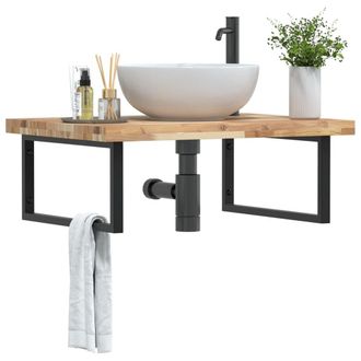 Berkfield Home Basin Shelf Wall Mounted Steel & Solid Wood Acacia in Brown