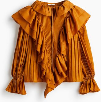 H&M Plissierte Bluse mit Volants - Dunkelgelb