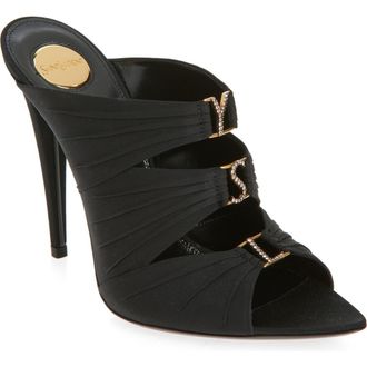 Saint Laurent Emilie Strass Logo Slide Sandal in Black at Nordstrom, Size 6.5Us