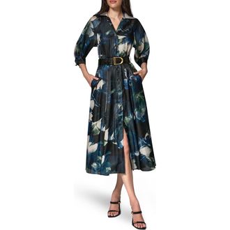 DKNY Belted Printed Shirtdress in Black Forest at Nordstrom, Size 12