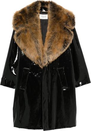 Saint Laurent Cocoon Coat In Lacquered Canvas And Shearling