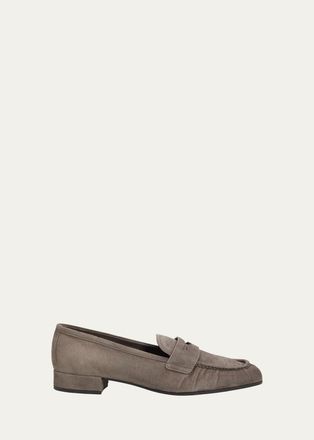 Prada Suede Ruched-Toe Penny Loafers