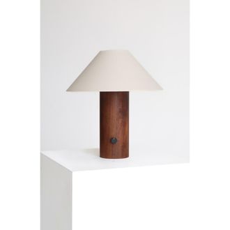 Brightech Oakley 13 Modern LED Walnut Wood Table Lamp with Cream Fabric Shade, Bulb Included at Nordstrom