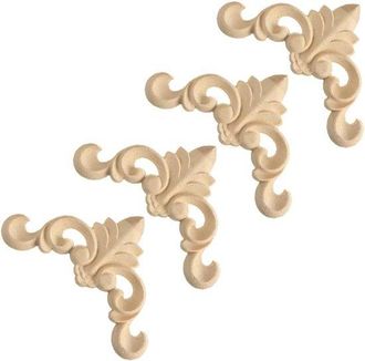 OEM Adornos De Madera - Apliques Tallados En Madera - Decoraci&oacute;n De Muebles - Dise&ntilde;o Cl&aacute;sico Europeo - 4 Piezas - Madera Sin Tratar