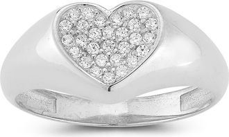 Sphera Milano 14K Gold Plate Heart Shape CZ Signet Ring in Silver at Nordstrom Rack, Size 6