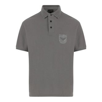 Emporio Armani Polo shirt van katoen met logo - Heren - Tops - Grijs - Maat: L Katoen