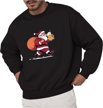Generic sweatshirt for men uk Christmas Drinking Beer Santa Print Top Fleece Round Neck Long Sleeve Sweatshirt Xmas Crew Neck Pullover Tops for Men (XXXL) B-b