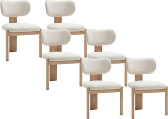 Vente-Unique Juego de 6 sillas en tejido boucl&eacute; y madera de caucho - Blanco - WILANA